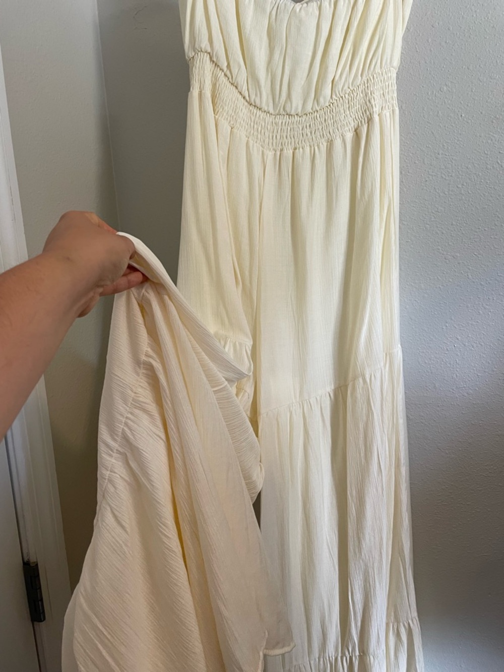 NWT Fashion Nova Talkin’ Brunch Strapless Wide Leg Jumpsuit XL Off White Boho - Picture 6 of 10